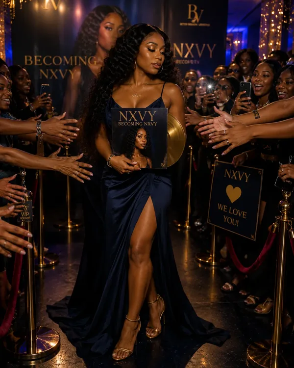 NXVY holding her album Becoming NXVY